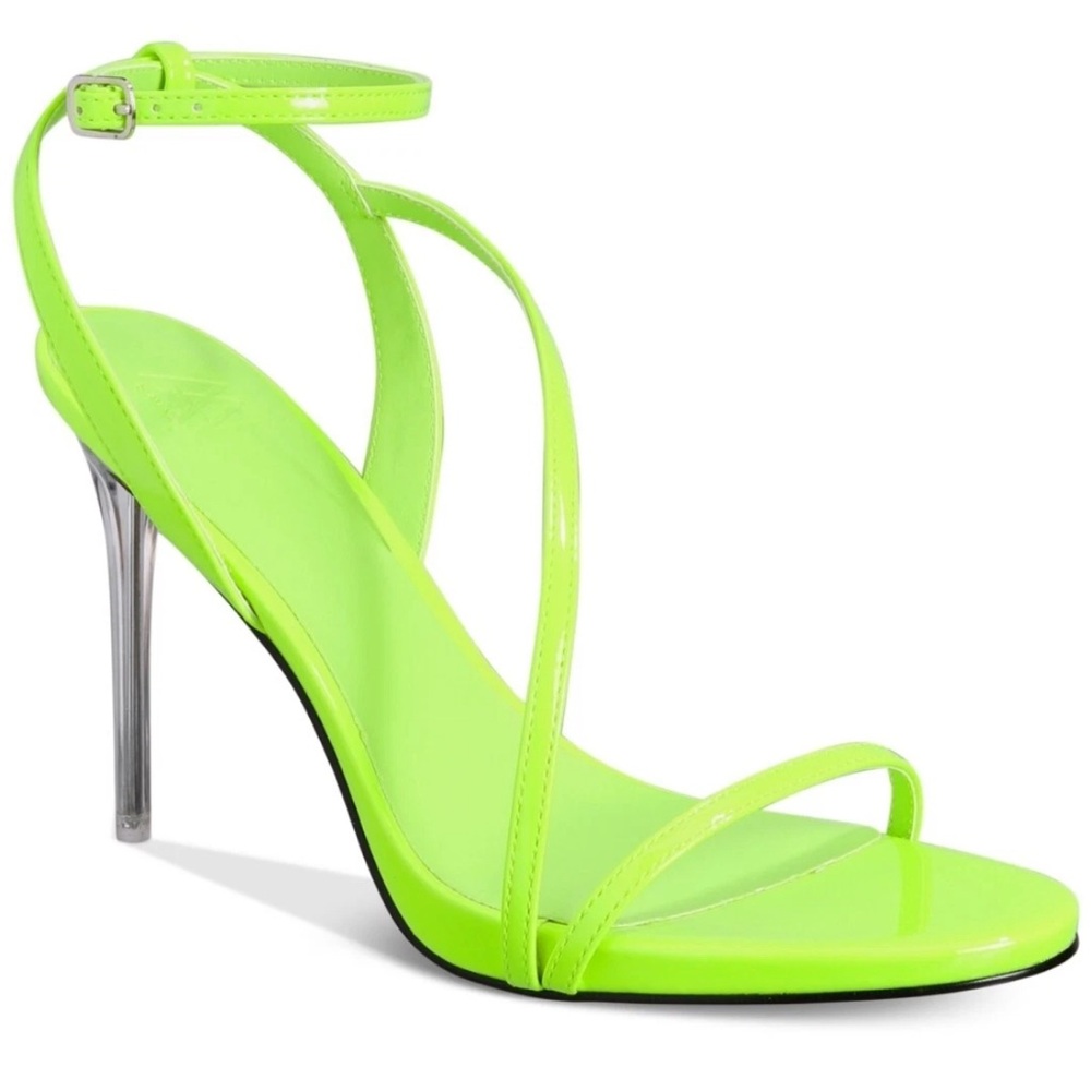 AAJ By Aminah $150 Womens 7M Lucite Heel Neon Strap Dress Sandals NWT